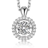 MomentWish Necklace for Women, Sparkling Gift for Her, 1Carat Moissanite Heart Pendent for Her, 925 Sterling Silver Dance Necklace for Anniversary Christmas Valentines