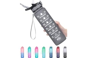 MEITAGIE 32oz Leakproof Motivational Sports Water Bottle with Straw & Time Marker, Flip Top Durable BPA Free Tritan Non-Toxic Frosted Bottle Perfect for Office, School, Gym and Workout