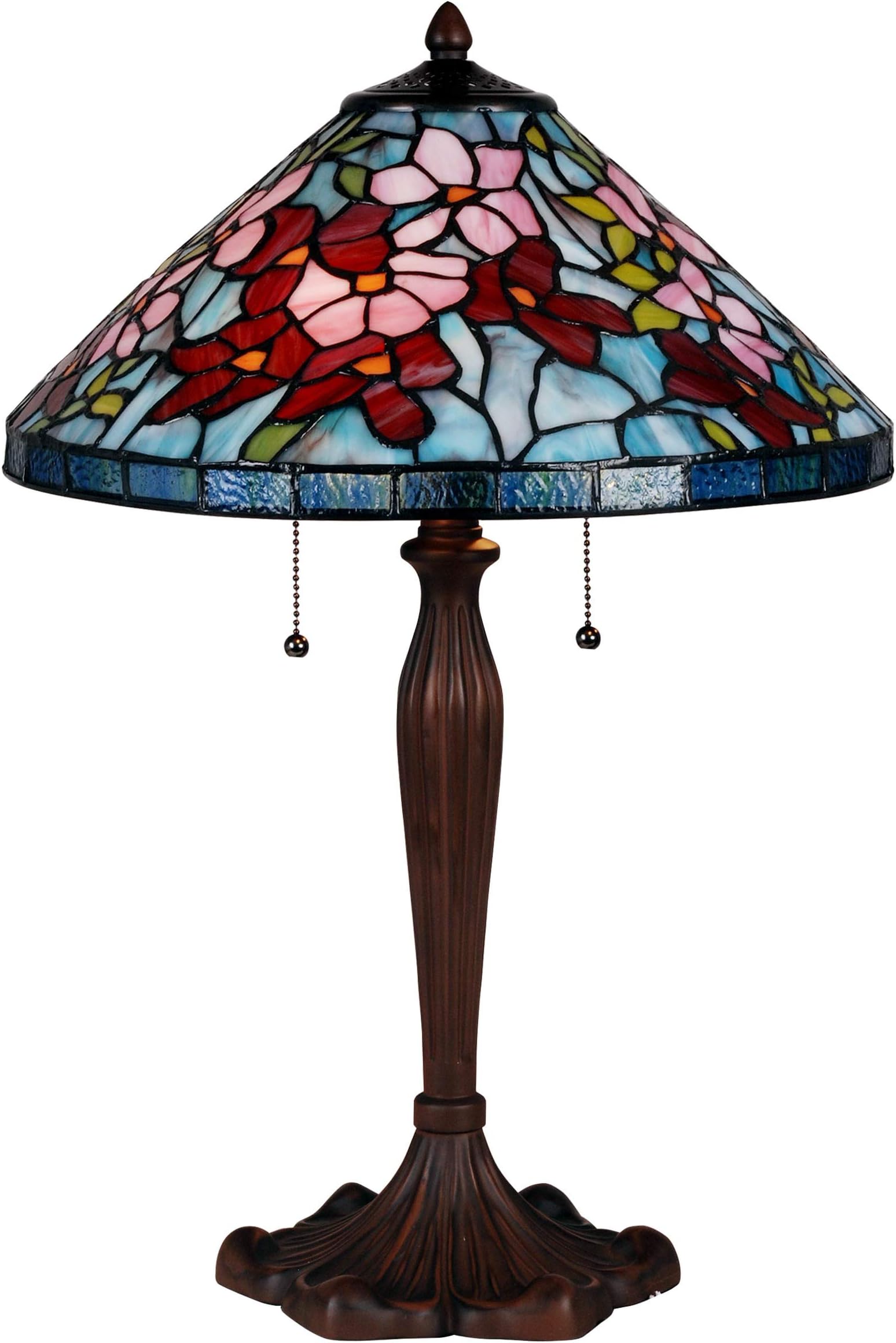 Tiffany Style Table Lamp Stained Glass Accent Rose Blue Green Red Pink Flower Accent Decorative Antique Lighting Coffee Table Desk Bedroom Living Room Bedside Reading Night Light Colored 24 X 16 inch