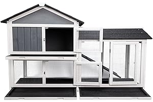 Lifeand 56.7''L Rabbit Hutch Chicken Coops Bunny Cage, Outdoor Wooden Small Animal House,Gray