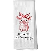 shiviody Pig Kitchen Towels - Cute Pigs Dish Towels, Gift for Women Pigs Lovers Girls, Just a Girl Decorative Absorbent Dishcloths Hand Towels for Home Kitchen Living Room Decor 16x24 Inches
