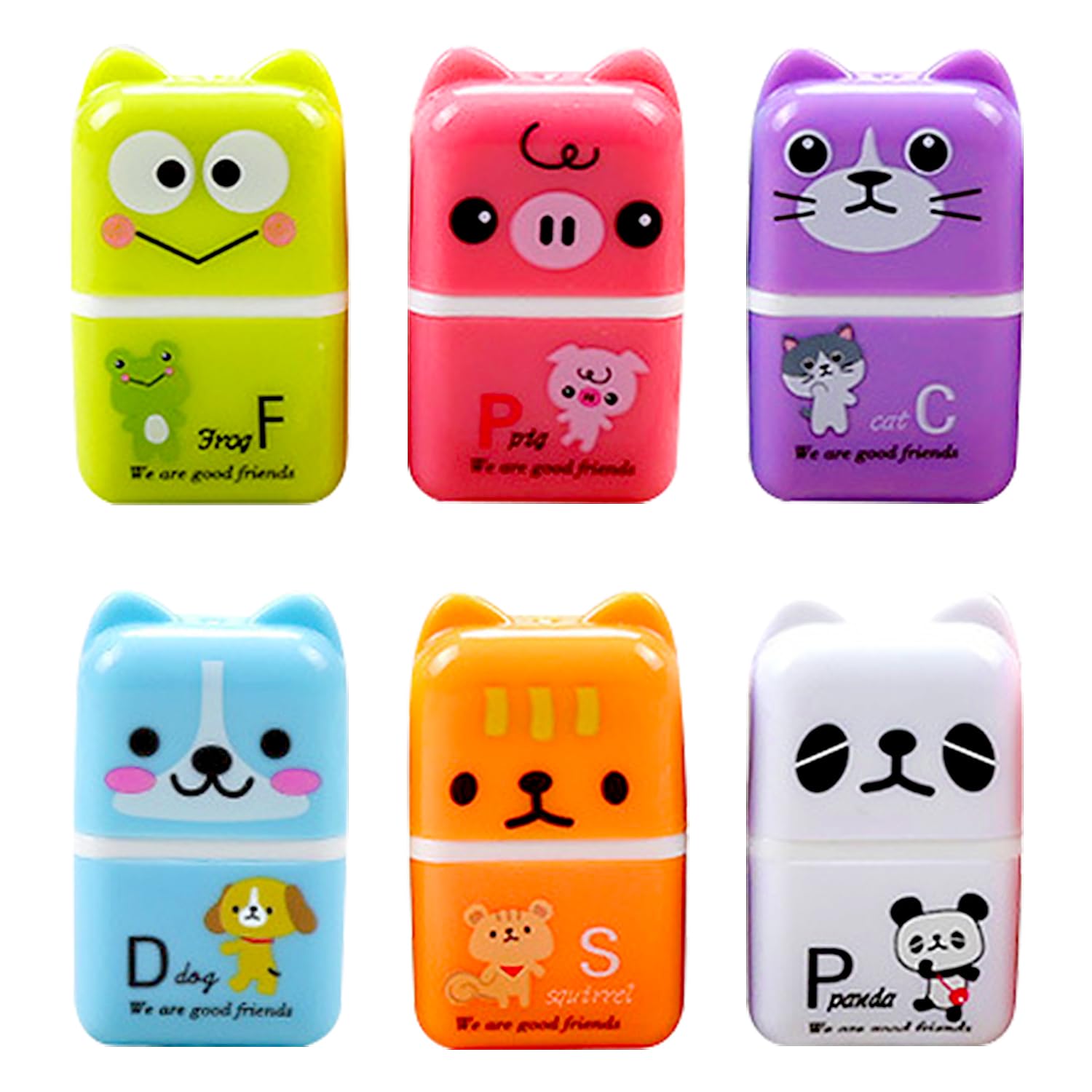 Rumyve 6 PCS Cube Erasers - Cute Animal Pencil Erasers with Creative Cartoon Pencil Sharpener - School and Office Stationery Supplies