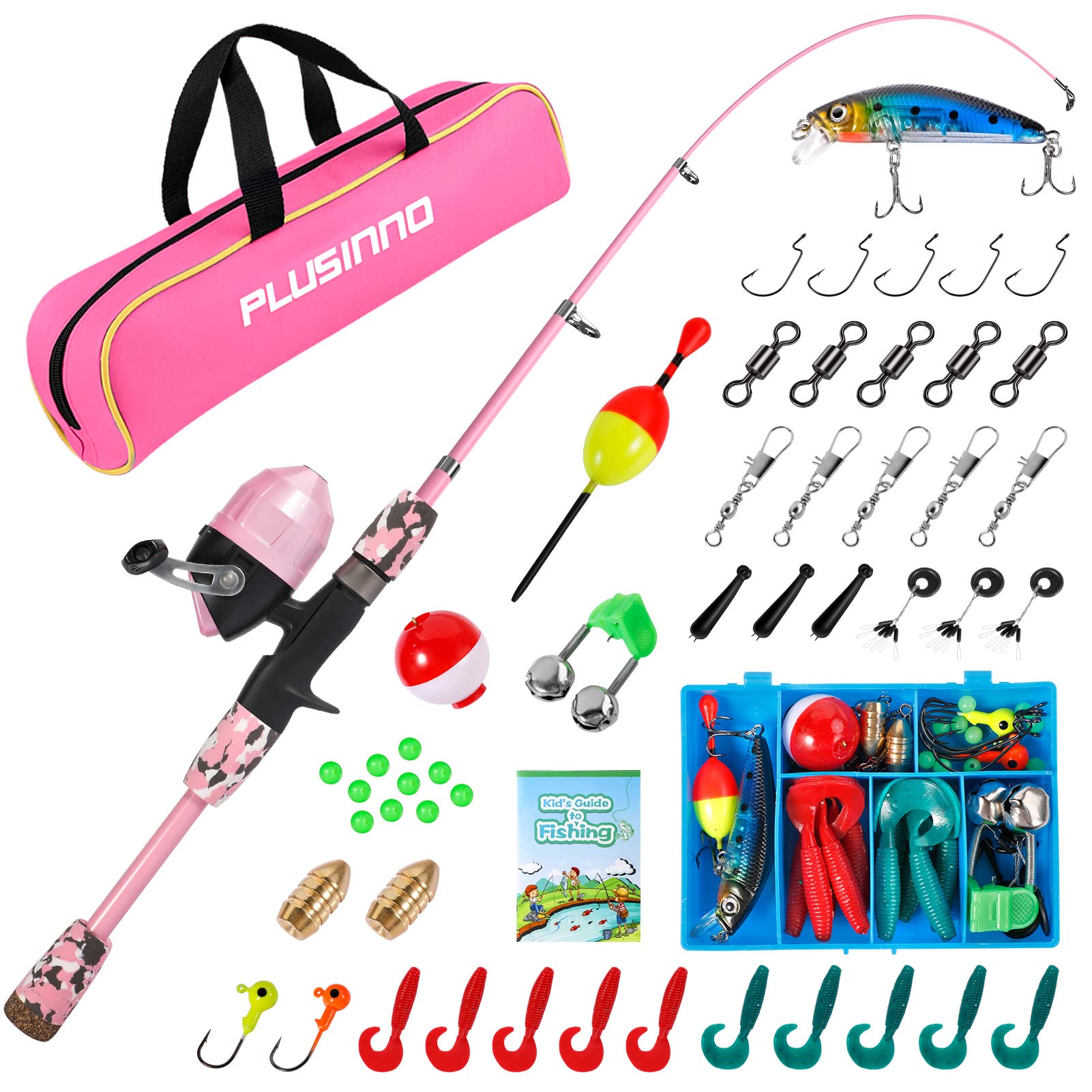 Photo 1 of **MISSING REEL HANDLE**PLUSINNO Kids Fishing Pole with Spincast Reel Telescopic Fishing Rod Combo Full Kits for Boys, Girls, and Adults (Pink, 120cm 47.24In)