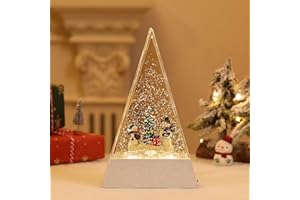 Lewondr Christmas Snow Globe, Triangle Shape LED Light Snowman Decor with 8 Christmas-Themed Songs, 6 Hours Timer Function Snow Globe Powered by USB & Battery for Dining Table, Fireplace, Living Room
