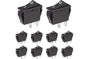VEXUNGA 10pcs KCD3 Rocker Switch 2 Pin On Off SPST Boat Rocker Switch 20A 125V 15A 250V AC 2 Position Mini Black Rectangle To