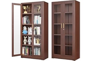 METALMAX 71" Display Cabinet, Metal Kitchen Storage Cabinet, Curio Display Case with Glass Doors and 4 Adjustable Shelves, Locking Cabinets for Kitchen, Hallway, Living Room, Wood Color -Assembly Required