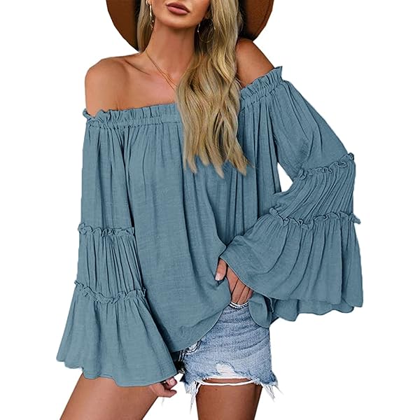 LAMISSCHE Womens Sexy Deep V Neck Blouse Flowy Foral Puff Sleeve