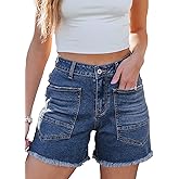 Sidefeel Womens Jean Shorts Casual Summer High Waisted Stretchy Zimbaplatinum Raw Hem Denim Shorts with Pockets