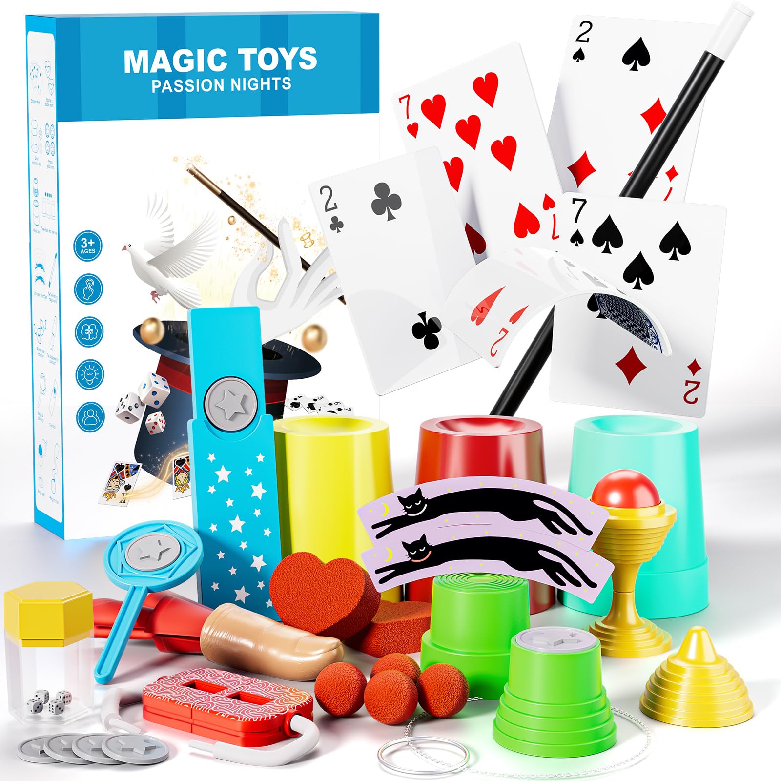 Magic Kit for Kids - 74 Magic Tricks Performance with Manual and Videos, Magic Gift Set for 6+ Years Old Beginner Magicians, Perfect for Halloween Christmas Birthday Parties & Family Fun