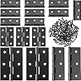 16 Pieces Small Door Hinges Stainless Steel Folding Butt Hinges Home Furniture Hardware Piano Cabinet Door Hinge with 96 Pieces Stainless Steel Screws (Black,1.75 Inch and 3 Inch)
