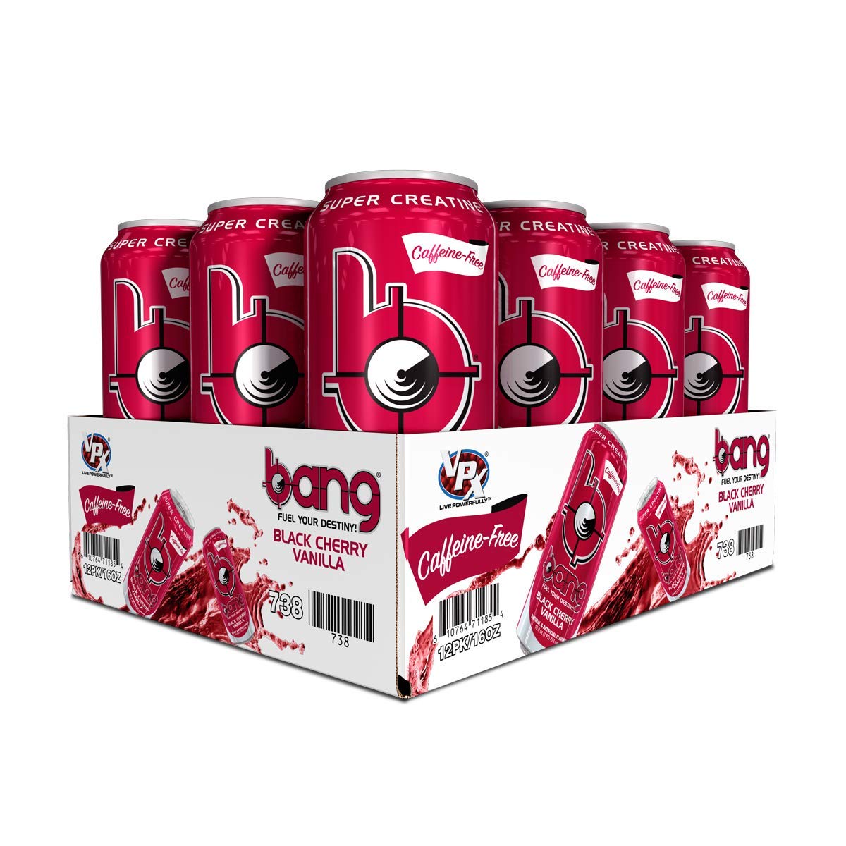 Bang Caffeine Free Black Cherry Vanilla Energy Drink, 0 Calories, Sugar Free with Super Creatine, 16oz, 12 Count : Grocery & Gourmet Food