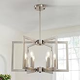Sigaitwei 6-Light Modern Metal Geometric Chandelier，Kitchen Island Brushed Nickel Lighting Fixtures，Entryway Light Fixture Ha