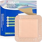 OUJEALEE Silicone Foam Dressing 12.5x12.5cm (5x5") - 12 Pack, All-Silicone Adhesive Layer for Pressure Ulcers, Bed Sores & Su