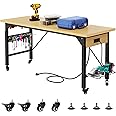 DWVO Work Benches for Garage 60" x 24" Work Table w/Outlets, Tool Bench Garage Workbench Husky Workbench 1600 LBS Load Capacity with Wheels for Workshop, Office, Home, Outdoor