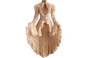 GOFLIC Women Medieval Gothic Dress Halloween Party Steampunk Dresses Corset Jacket Victorian Pirate Renaissance Frock Coat
