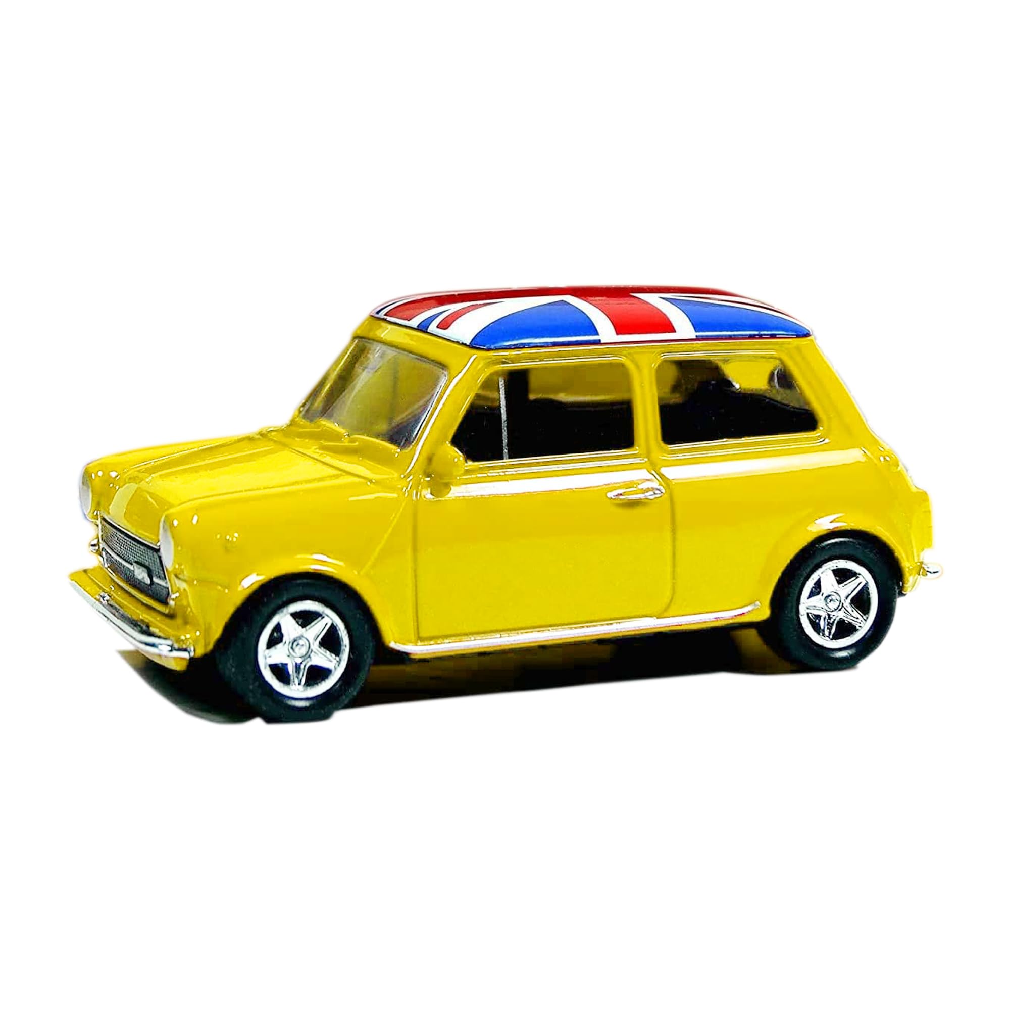 Thomas Benacci Mini Cooper Model with Pull Back Go Action Die Cast Union Jack Model Toy Car Souvenir Gift (Yellow)