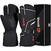Heated Mittens Battery Gloves Men Women, SAVIOR HEAT Flexible Crab Finger Rechargeable Ski Mitten with 7.4V 2200mAh Battery for Winter Snow Skating Camping Hunting Hiking Motorcycle