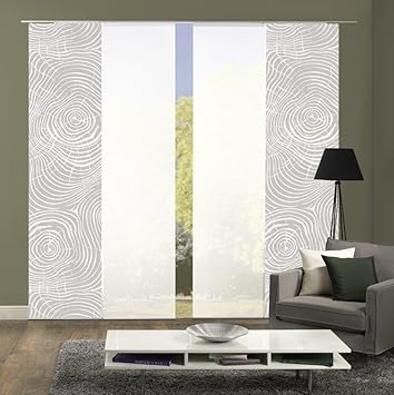 Home Fashion 94133 | 4er-Set Schiebegardinen Madera | blickdichter Dekostoff & Transparenter Halborganza | 4X jeweils 245x60 