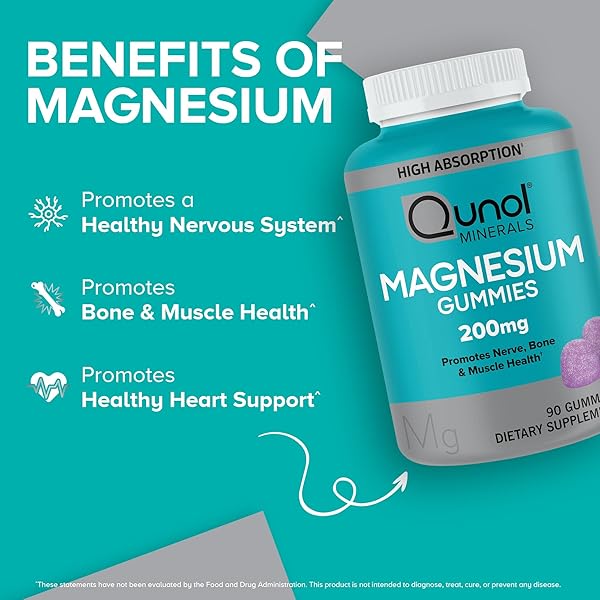 QUNOL MAGNESIUM GUMMIES FOR ADULTS, 200MG ELEMENTAL MAGNESIUM (FROM 1,750MG MAGNESIUM CITRATE), HIGH ABSORPTION MAGNESIUM SUPPLEMENT, SUPPORTS NERVE, BONE AND MUSCLE HEALTH, VEGETARIAN, 90 COUNT