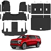 Floor Mats & Cargo Liner & Backrest Mat for 2021-2026 Chevrolet/Chevy Suburban/GMC Yukon XL 7 Seats All Weather Protection TPE Rubber Full Set Automotive Floor Liner Accessories (2nd Row Bucket Seats)