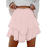 Lepunuo Boho Shorts for Women High Waisted Ruffle Tiered Flowy Skirts with Shorts Underneath Western Skorts