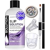 LOUINSTIC Poly Nail Gel Slip Solution: Anti-Stick Liquid for Nail Extension | for Builder Gel Extension, Nail Brush Cleaner, Dual-Ended Nail Art Brush, Low Odor, Beginner-Friendly Nail Supplies, 120ml