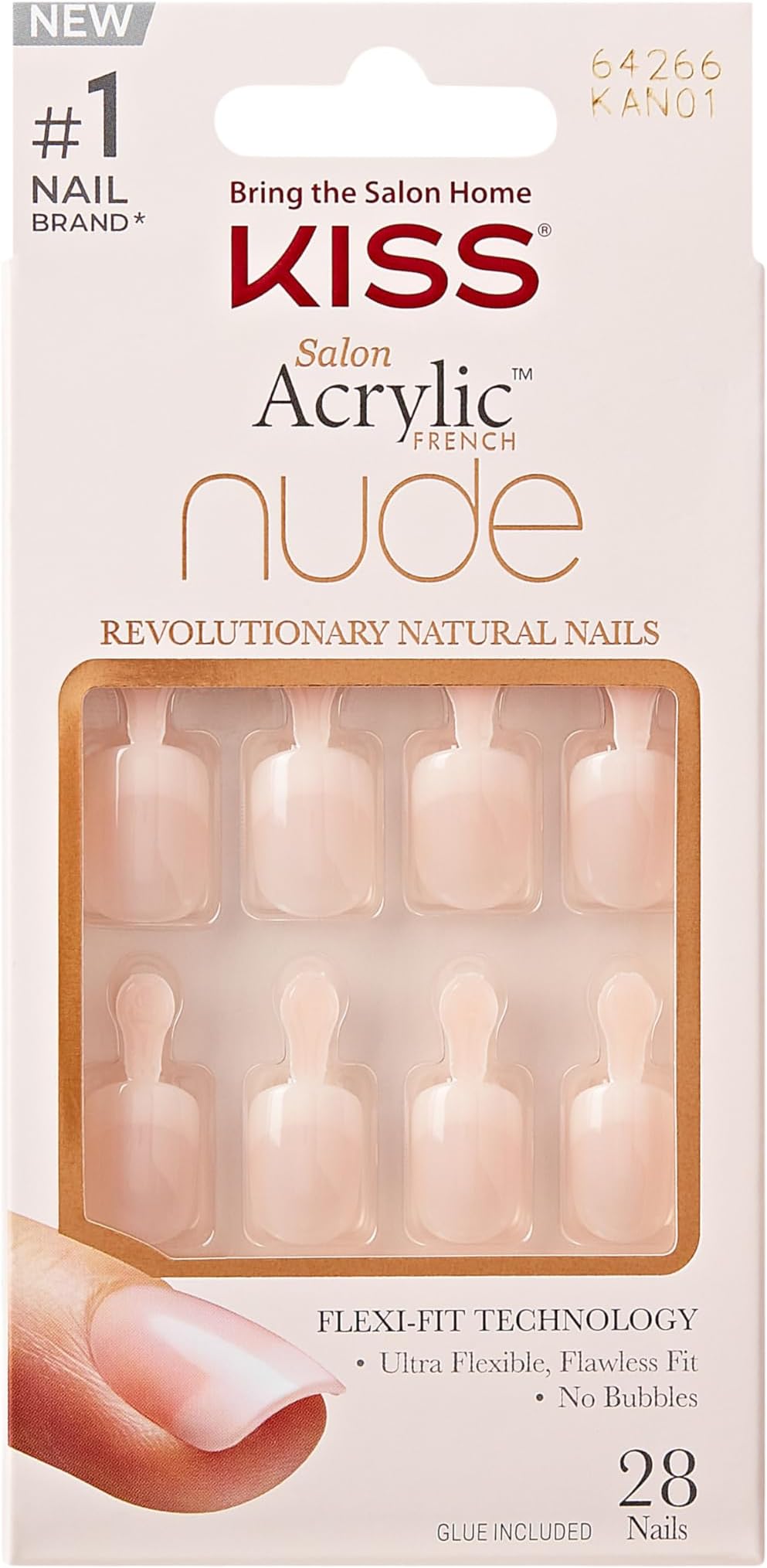 KISS Salon Acrylic French Nude Collection False Nails 28 pcs with Glue
