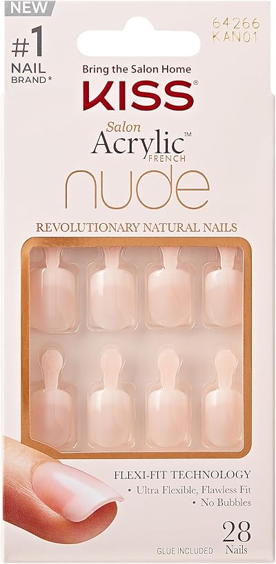KISS Salon Acrylic French Nude Collection False Nails 28 pcs with Glue