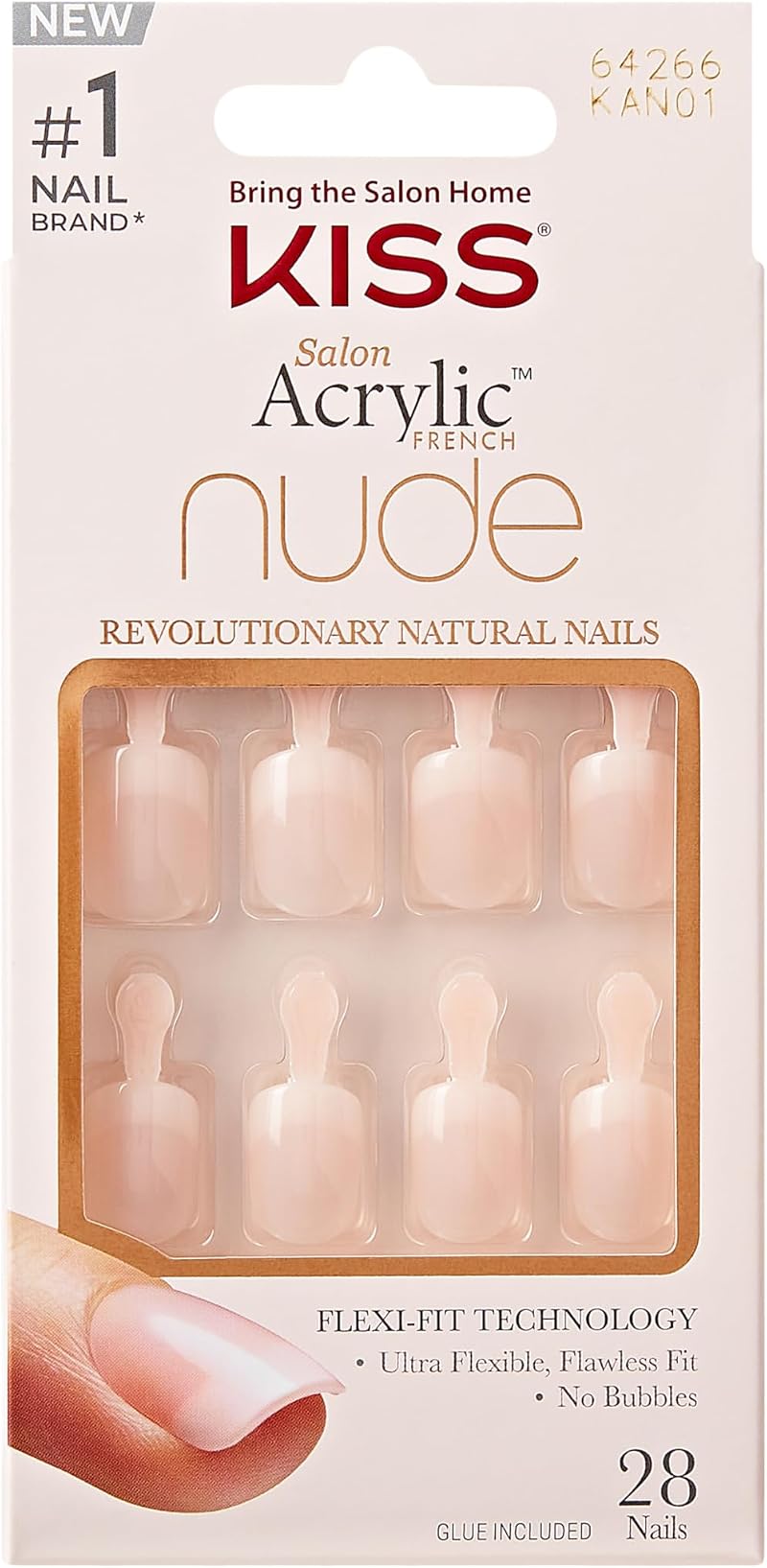 KISS Salon Acrylic French Nude Collection False Nails 28 pcs with Glue