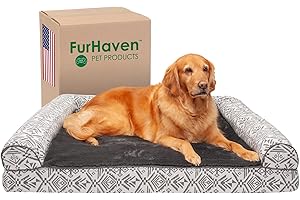 Furhaven Cooling Gel Dog Bed for Large Dogs w/ Removable Bolsters & Washable Cover, For Dogs Up to 95 lbs - Plush & Southwest Kilim Woven Decor Sofa - Boulder Gray, Jumbo/XL