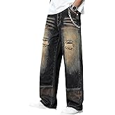 DISLANBO Mens Ripped Jeans Relaxed Fit Straight Leg Y2K Denim Pants Hip hop Streetwear Trousers
