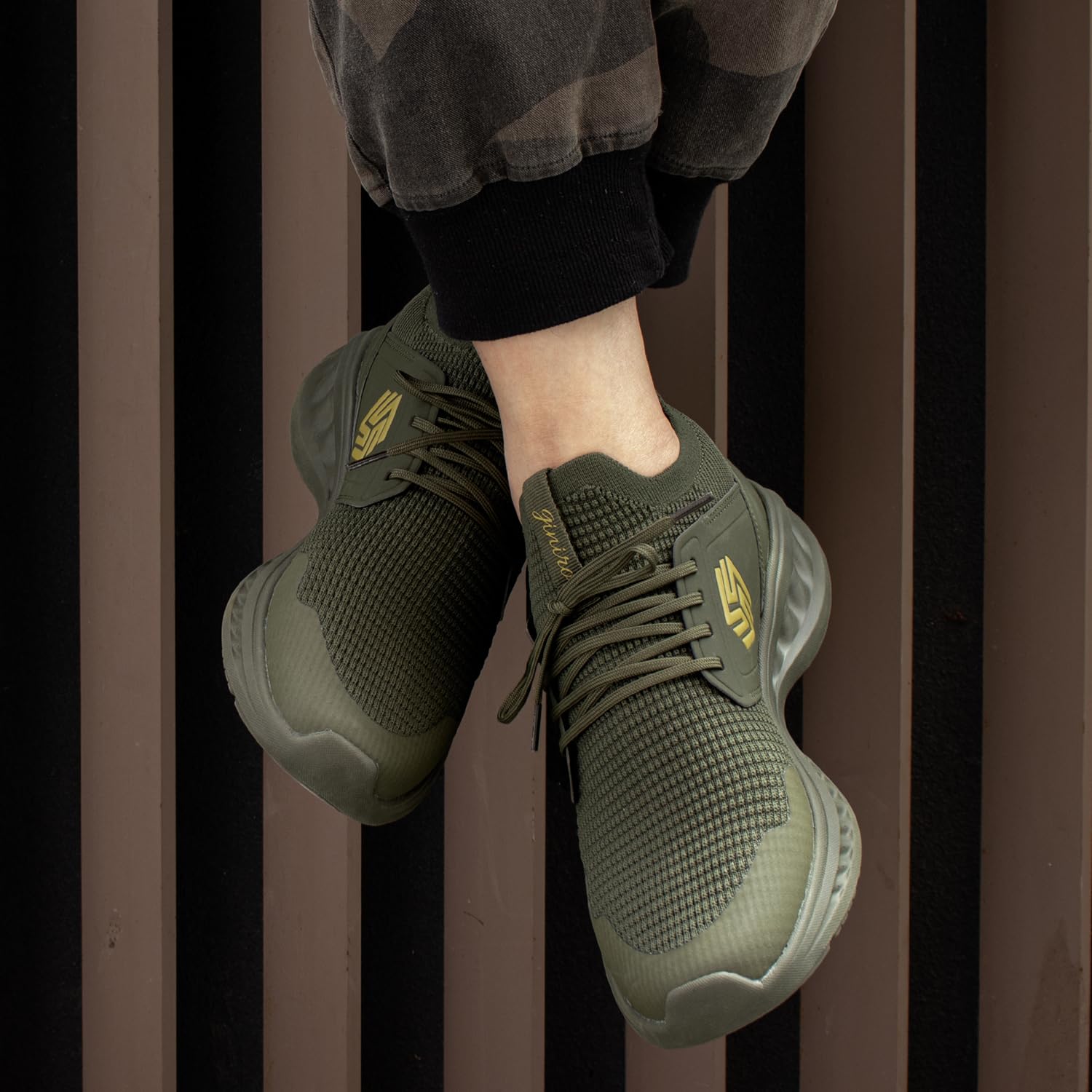 Giniros Herren Sneaker Atmungsaktiver Leicht Schuhe für Outdoor Grün 46 2