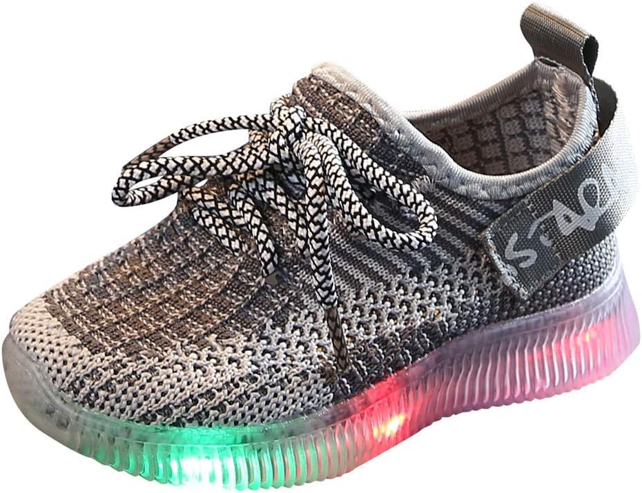 drindf Baby ShoesBaby Boys Girls LED Light Up Flashing Sneakers Shoes, Summer Comfortable Soft Knit Footwear for Toddler/Little Kid Gray