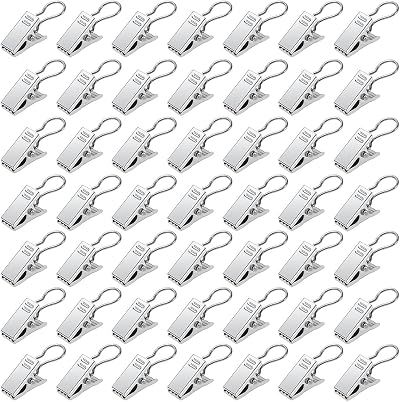 YIXISI 50 PCS Stainless Steel Curtain Clips with Hooks 5mm Opening Silver