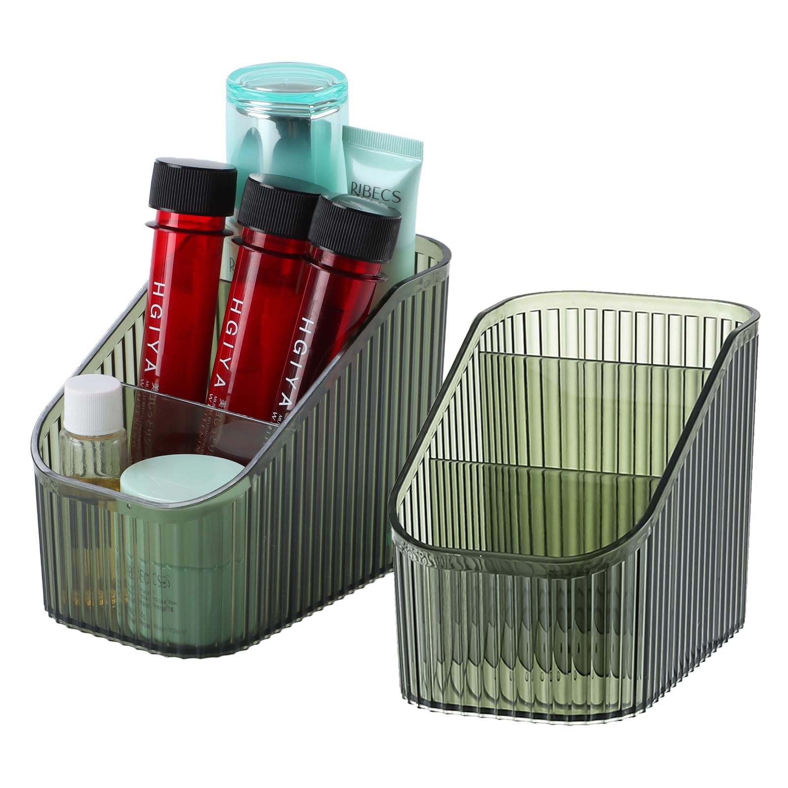 OSteed Green Makeup Organiser Box for Vanity, Makeup Brush Holder with 6 Cups, Skincare Beauty Cosmetic Storage Box, Dressing Table Storage, Toiletry Organiser