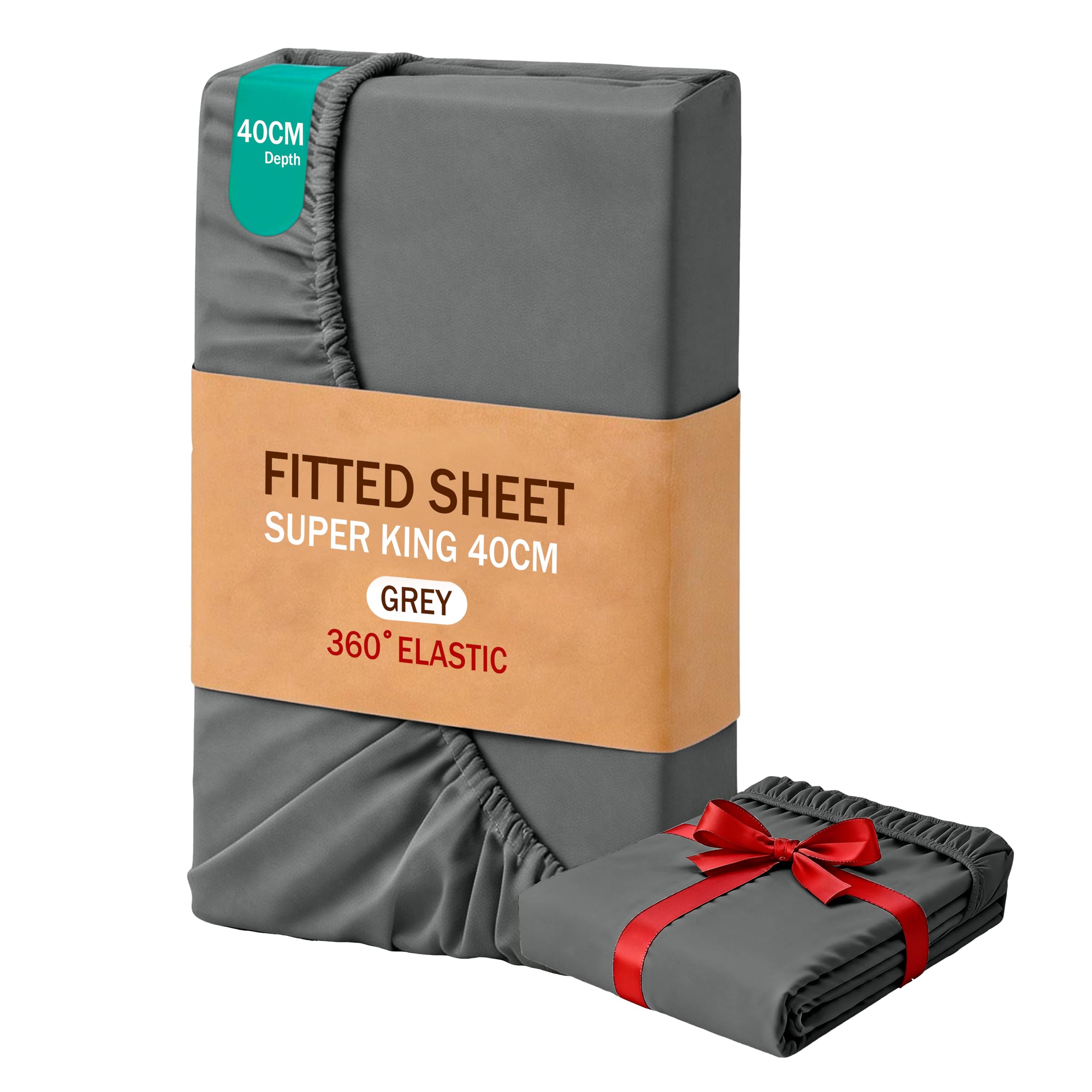 MOHAP Super King Size Fitted Sheet Grey with Extra Deep 16 inch 40 cm Pocket Bed Sheet Only Bedsheet Brushed Microfiber Bottom Sheet for Super King Bed 180x200 Grey