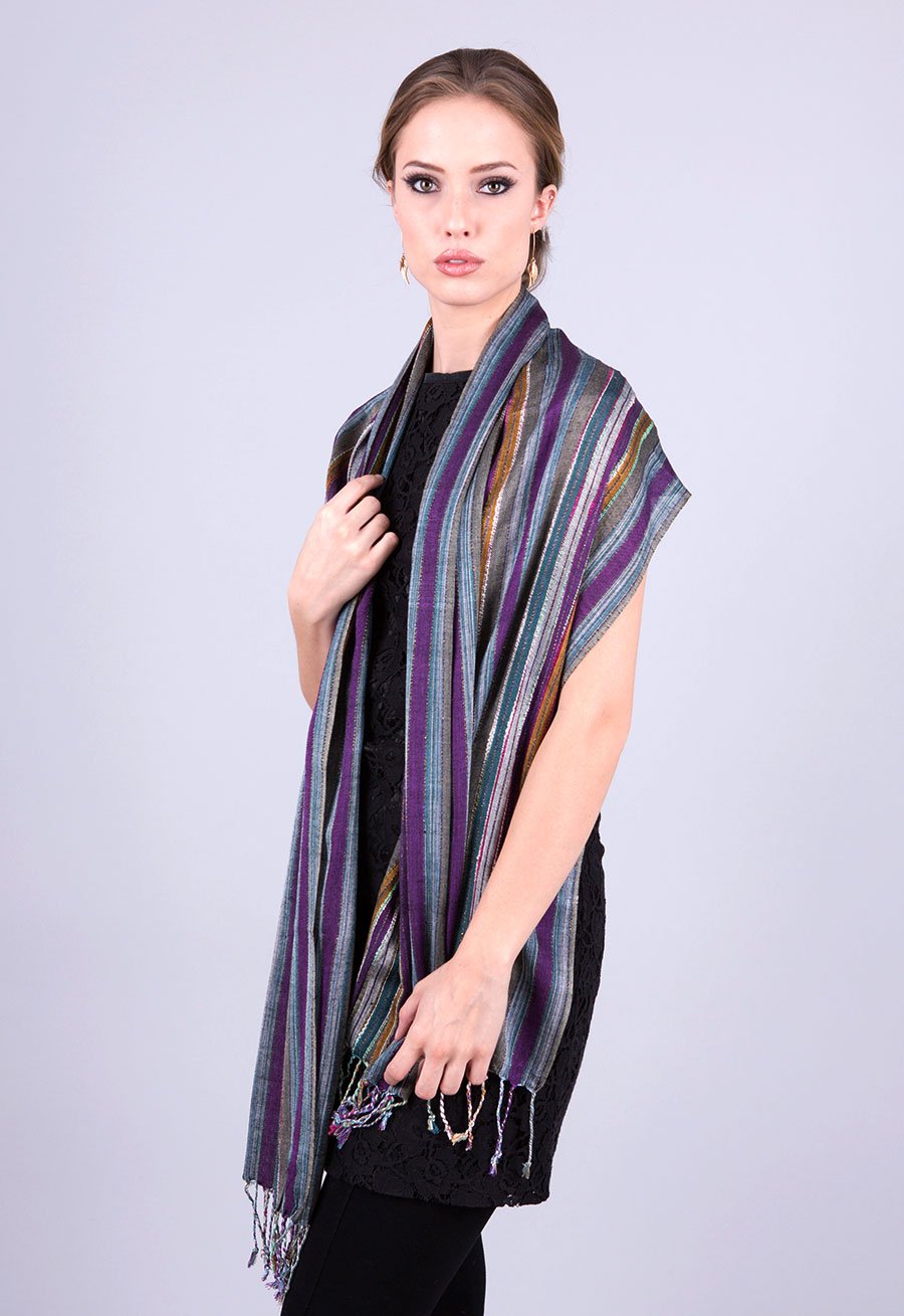 (4 COLORS) Multicolor Shimmer Metallic Stripe Scarf, Women's Lightweight Jewel Pashmina Tassel Shawl (4 COLORS) Multicolor Shimmer Metallic Stripe Scarf, Women's Lightweight Jewel Pashmina Tassel Shawl