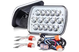 LEDKITO 5x7 7x6 H6054 LED Headlights DOT Approved with H4 Light Relay Harness 2PCS Hi/Low Sealed Beam Rectangular Head Lights