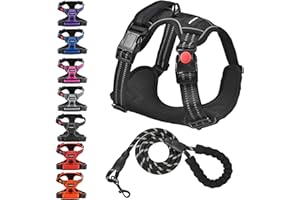 Juqiboom No Pull Dog Harness with A Free Heavy Duty 5ft Dog Leash, Adjustable Soft Padded Dog Vest, Reflective No-Choke Pet Oxford Vest with Easy Control Handle for Small and Large Dogs(Black, Large)