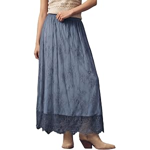 BLENCOT Women's Boho Lace Maxi Skirt A-Line Flowy Long Skirts for Casual Wedding Guest