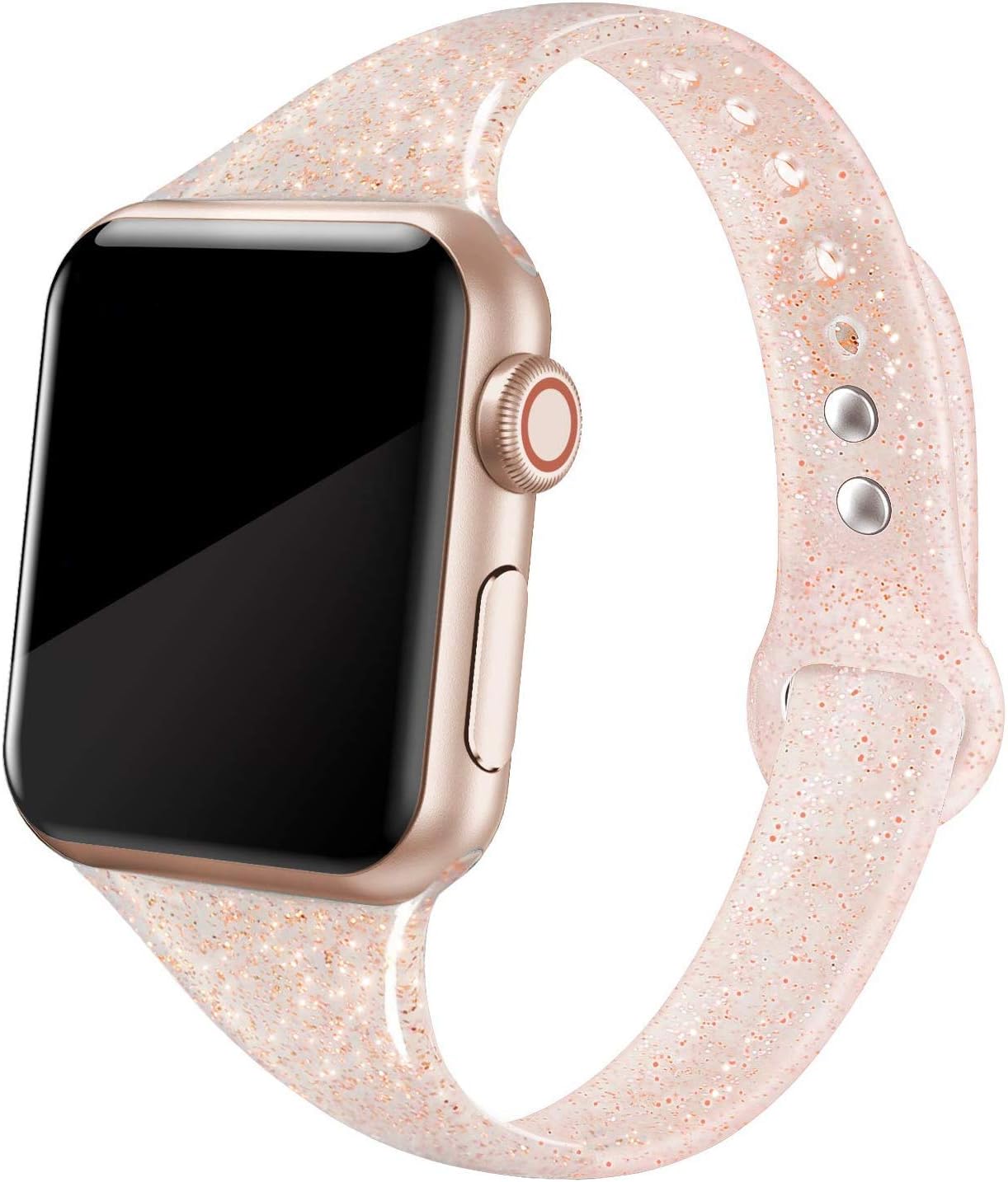 PARMPH Silicone Strap Compatible With Apple Watch Strap 38mm 40mm，Shiny Glitter Soft Slim Narrow Small Thin Replacement For Iwatch Strap Band Series 5/4/3/2/1 Sport Edition Women, Glistening Orange