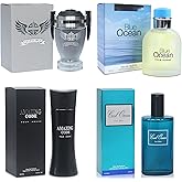 A CENTER Men's Cologne Gift Set Include Blue Ocean,Cool Ocean,Amazing Code & Invincible - 3.4 Fl Oz Each | Vanilla Bourbon, Leather & Amber Floral Fragrance | Luxury Eau de Toilette
