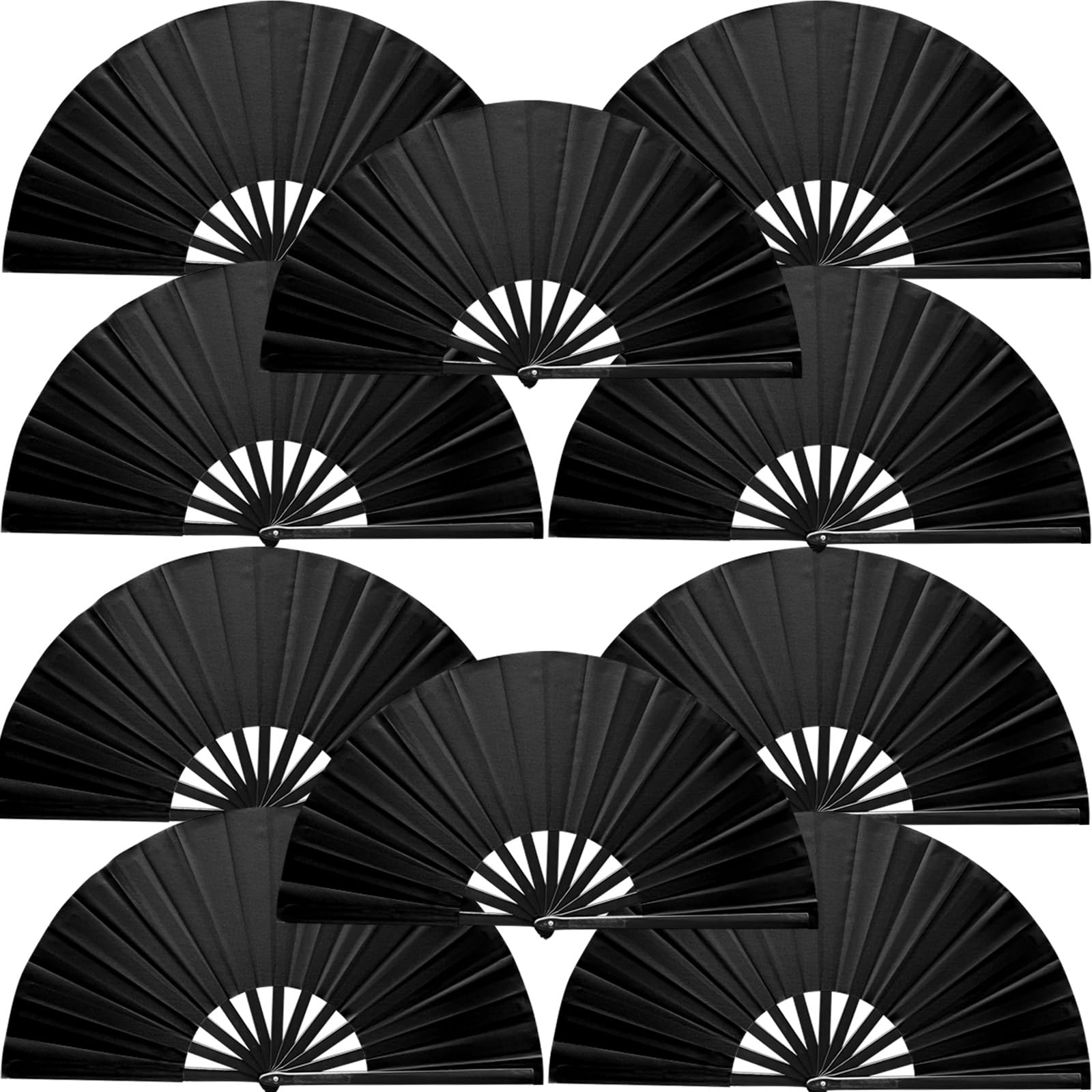 Photo 1 of 10 PCS Black Fans for Line Dancing - 13 Inch Large Rave Fan Hand Fans for Women Foldable Line Dance Fans That Make Sounds for Festival Dance Chinese Kung Fu Tai Chi