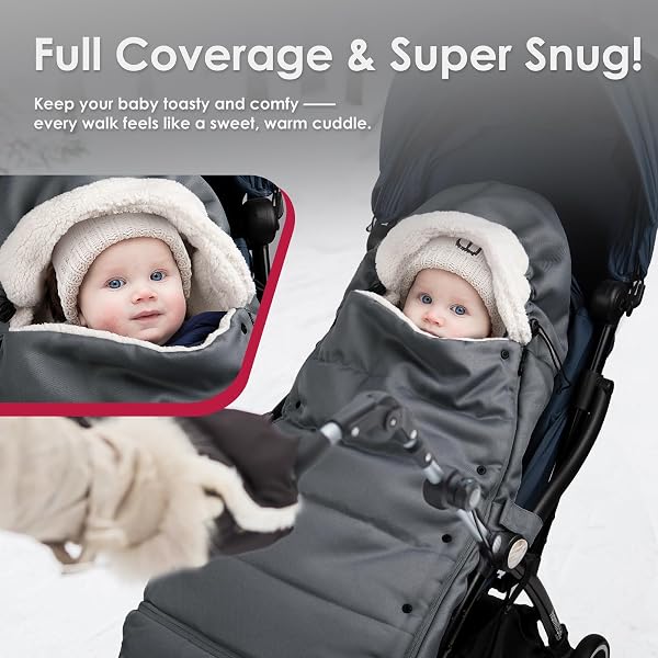 UNIVERSAL, WEATHER-PROOF, WARM STROLLER FOOTMUFF | EXTENDABLE WINTER COVER | ADJUSTABLE BUCKLE | STROLLER BUNTING BAG | COSYDIARY STROLLER ACCESSORIES | STROLLER COVER (CHARCOAL GRAY)