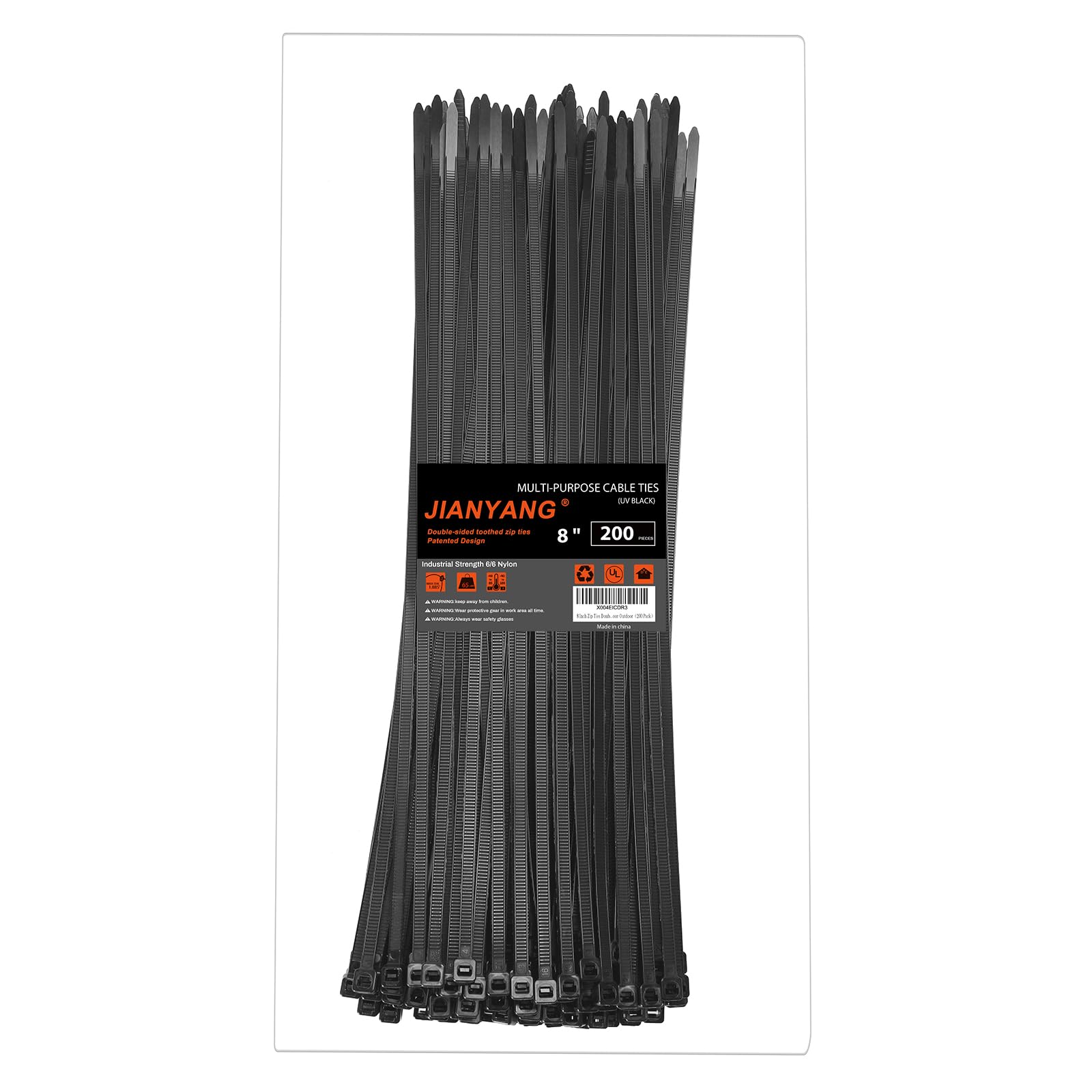 Photo 1 of 8 Inch Zip Ties Double Sided Toothed,65LBS Tensile Strength Heavy Duty Cable Wire Ties With Self-Locking Adjustable More Durable Nylon Tie Wraps for Indoor Outdoor?200 Pack?