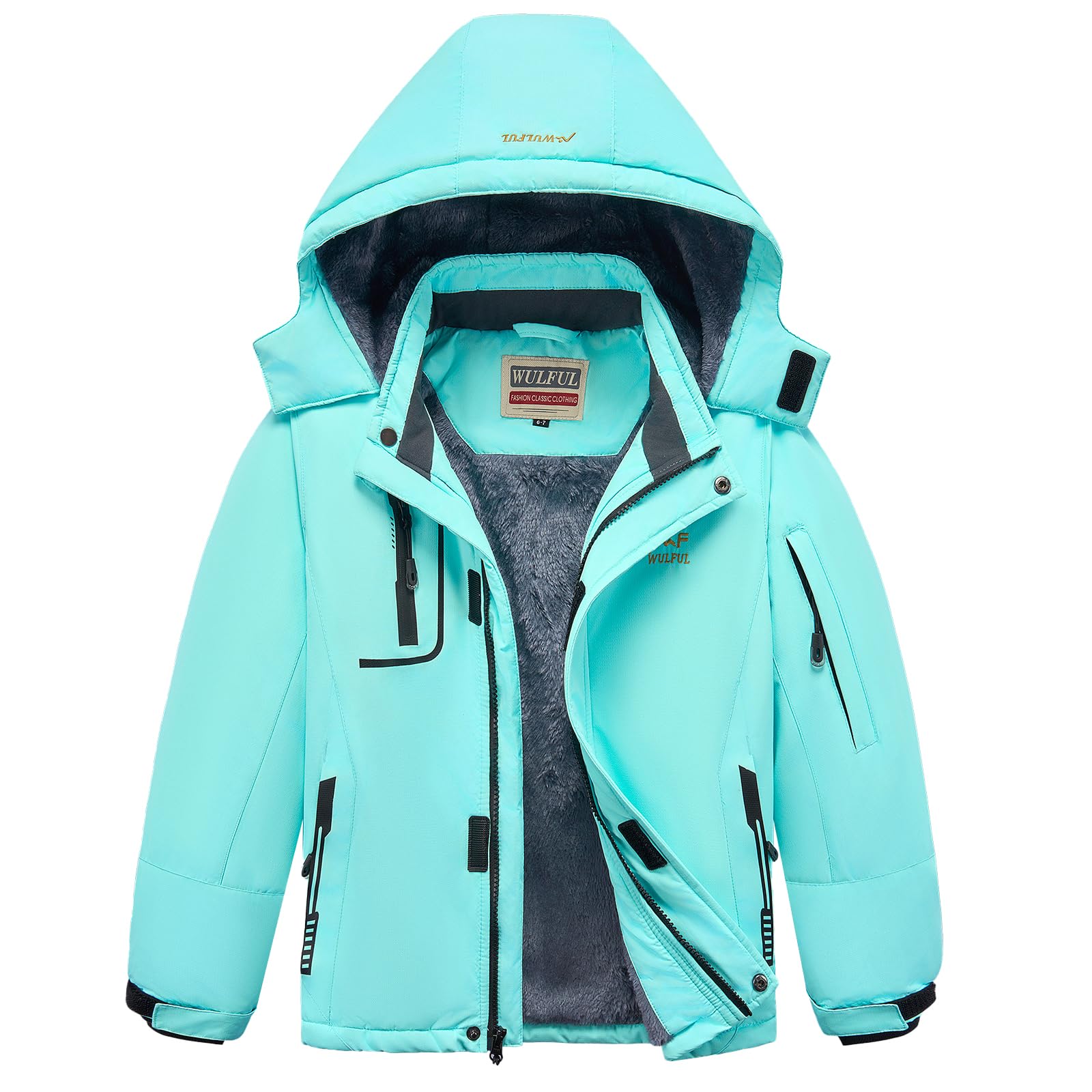 WULFUL Boy's Waterproof Ski Jacket Warm Fleece Hooded Winter Snow Coat Image