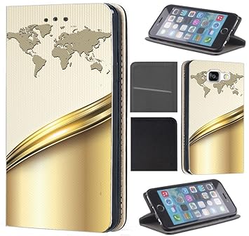Samsung Galaxy J3 2017 J330/Dous Hülle von CoverHeld Premium Flipcover Schutzhülle Flip Case Motiv (664 Abstract Weiß Gold mi