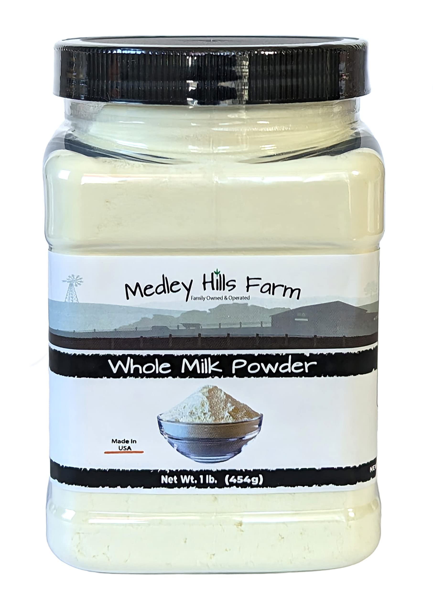 Whole milk powder By Medley Hills Farm in Reusable Container 1 lb. - Great dry milk powder for baking - Product of USA
