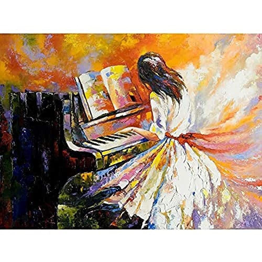 Music Piano Girl Impressionism Art Print Canvas Premium Wall Decor Poster