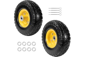 LTNICER 10" Solid Rubber Tires and Yellow Wheels 4.10/3.50-4 (10 x 3.5) Flat Free Tire with 5/8" Bearings,Heavy-Duty Replacement Tire For Gorilla Carts,Wagon,Wheelbarrow,Garden cart(2 Pack)